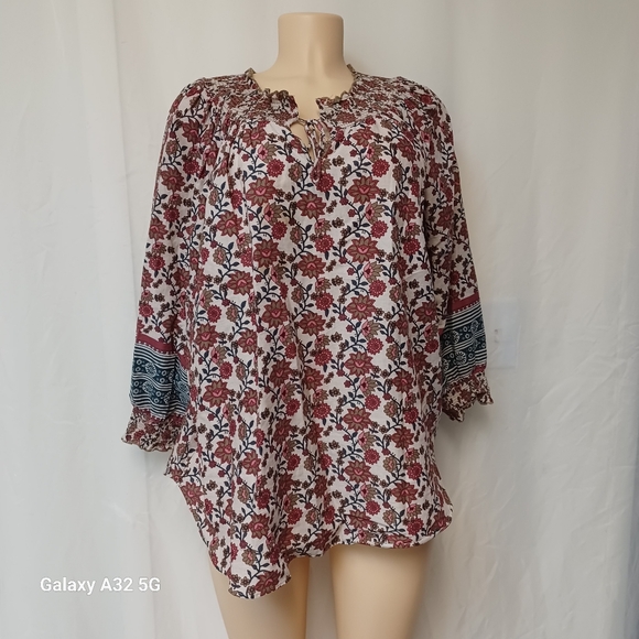 C&C California Red Ruffled Blouse with 3/4 Sleeves Size L - Picture 4 of 12